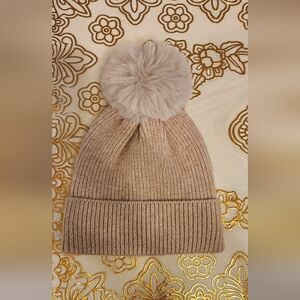 NEW!!!! Elegant Tan, Lined Knit Beanie with Pom Pom